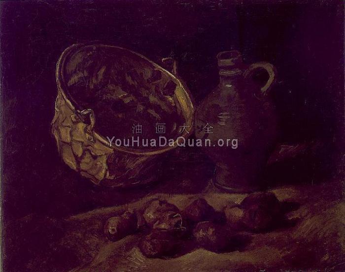 有铜壶、罐子和土豆的静物 - 文森特·威廉·梵高